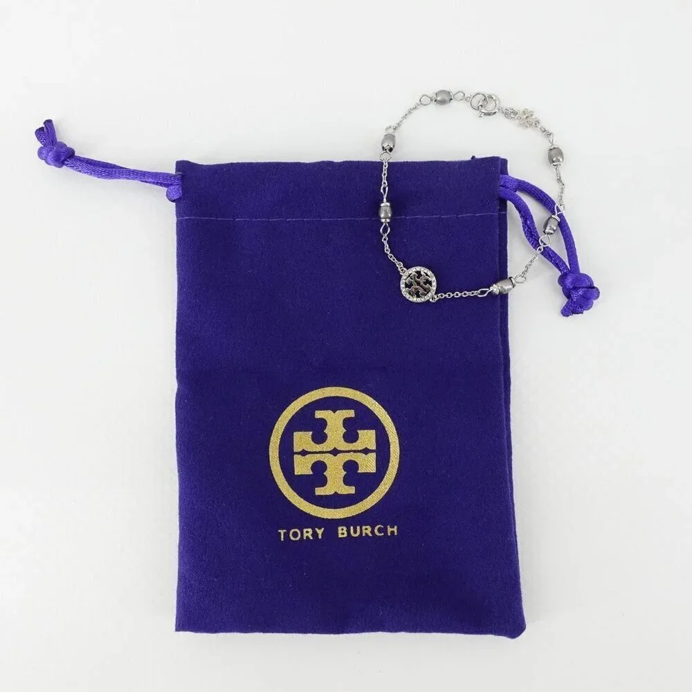 Tory Burch Miller Pave Logo Cultured Pearls Bracelet Silver OS